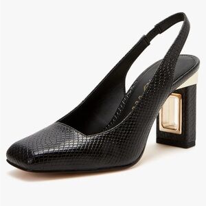 Katy Perry Hollow Heel Slingback Pump. 3.4 Inch Heel. Black. Faux Snake Size 8.5